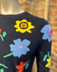 AUTUMN CASHMERE FLORAL CREW W/ CROCHET APPLIQUE