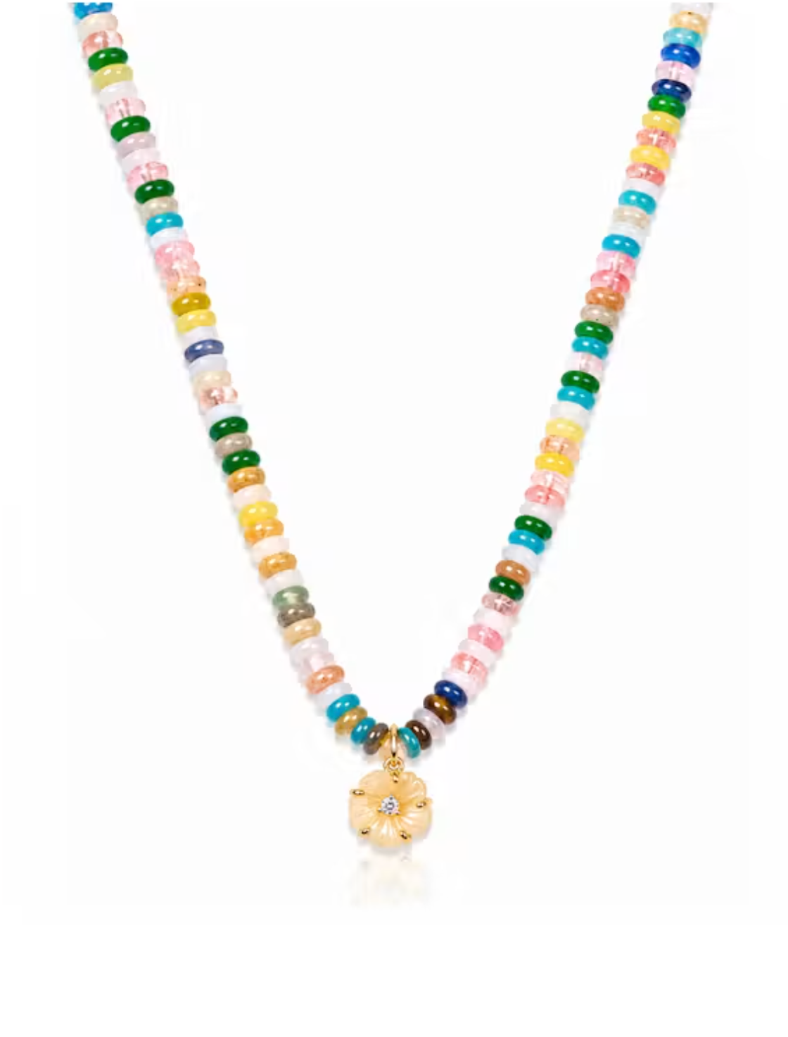 TAI GEMSTONE NECKLACE WITH GLASS CUT FLOWER - YELLOW