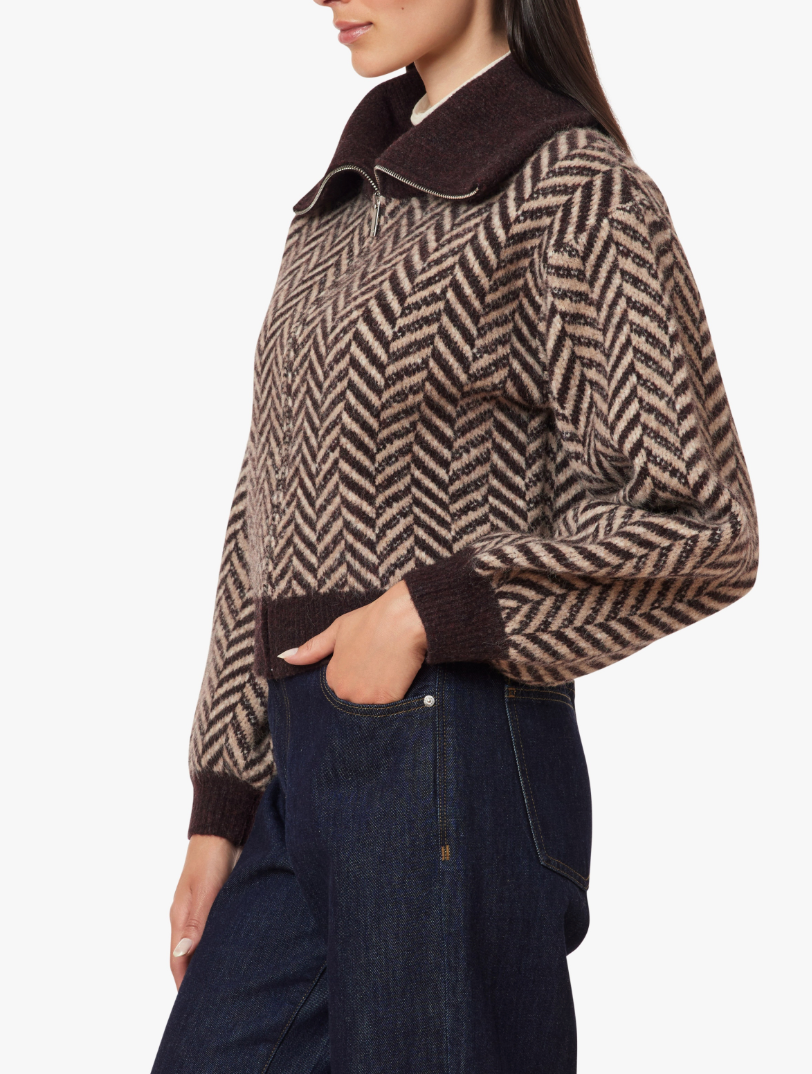 HABITUAL HERRINGBONE ZIP FRONT CARDIGAN