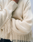 WHITE & WARREN CASHMERE BLEND LUXE FRINGE CREW