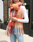 WONA SOFT PLAID OBLONG FRINGE SCARF