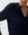 PISTOLA SHANA LONG SLEEVE CABLE EMBROIDERED SWEATER