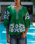 ROSE AND ROSE GLADIOLA DAISY APPLIQUE TOP
