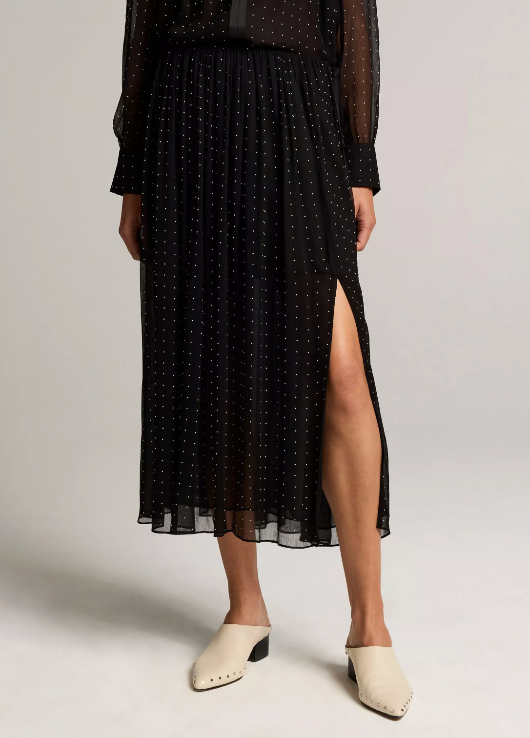 VINCE HEAT SET DOT SHEER GATHERED SKIRT