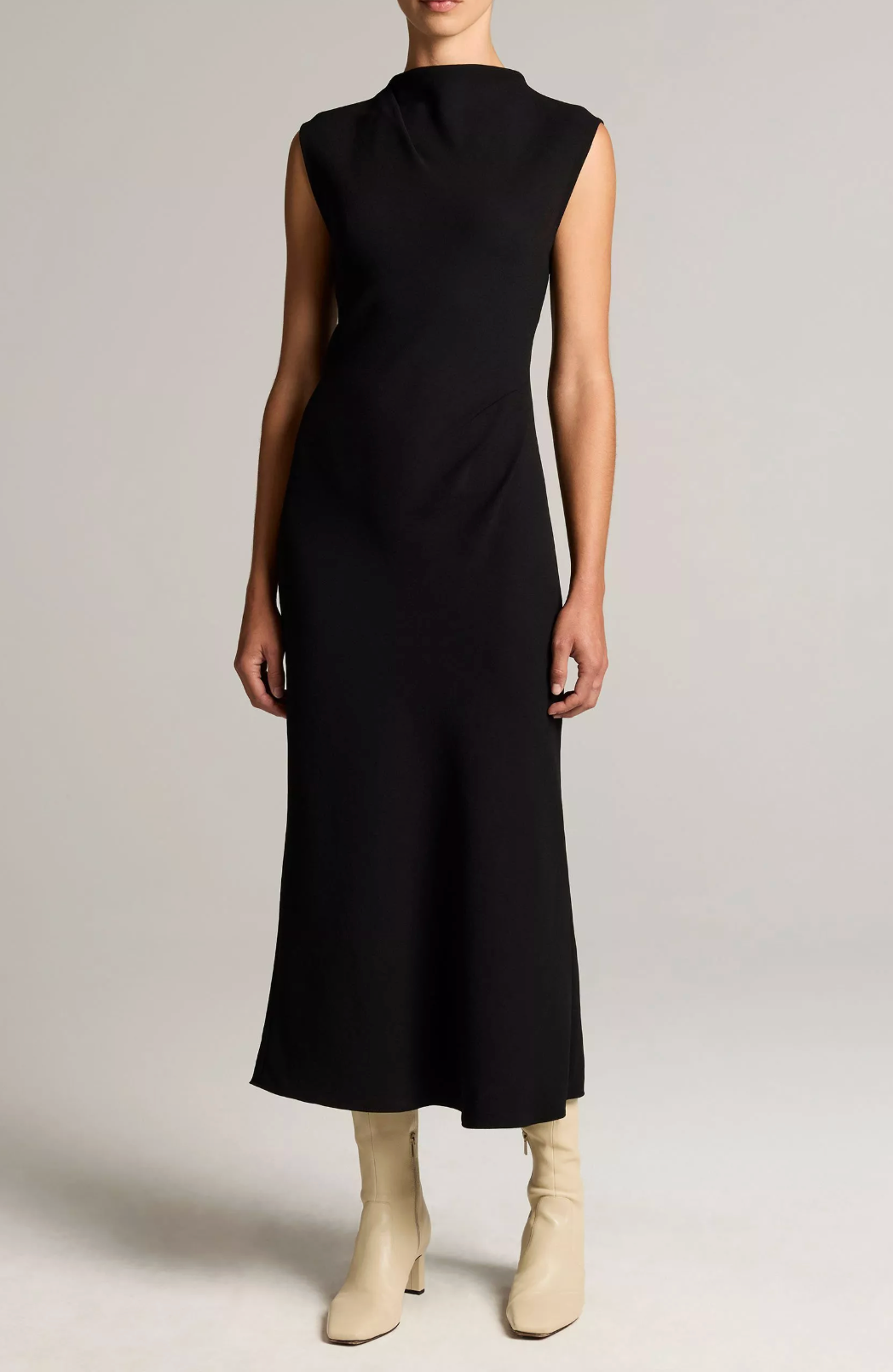 VINCE DRAPED FUNNEL NECK DRESS