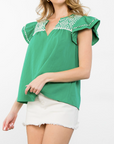 THML EMBROIDERED FLUTTER SLEEVE TOP