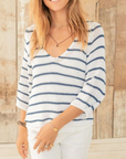 WOODEN SHIPS HELENE STRIPED 3/4 SLEEVE TOP COTTON