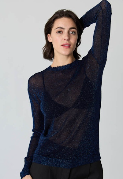 AUTUMN CASHMERE L/S SHIMMER DISTRESSED CREW