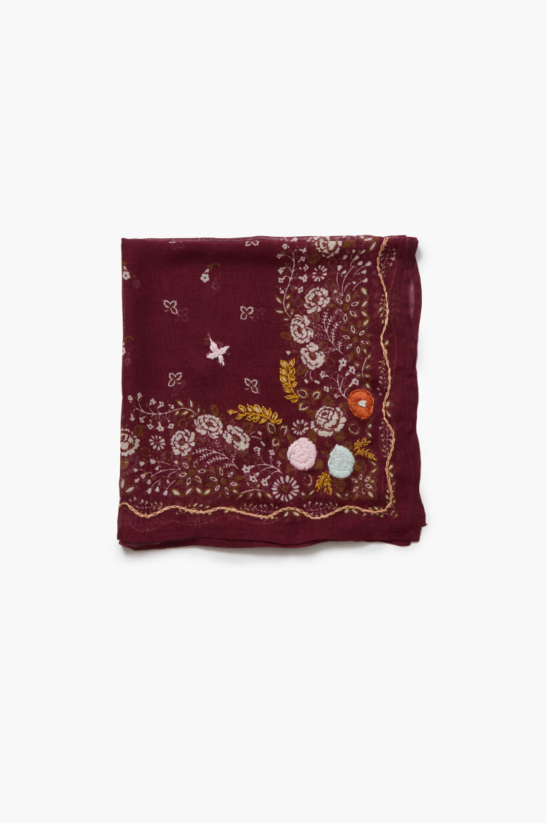 CHAN LUU EMBROIDERED FLORAL BANDANA