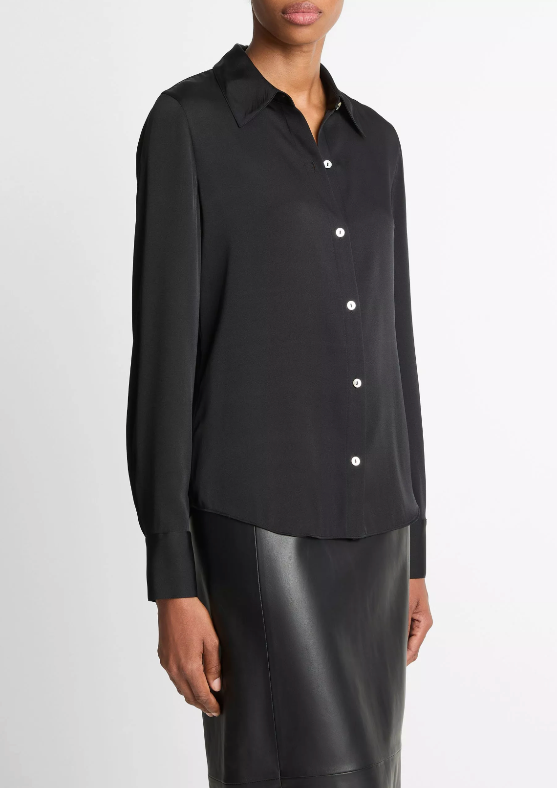 VINCE SILK-BLEND SLIM BUTTON-FRONT BLOUSE