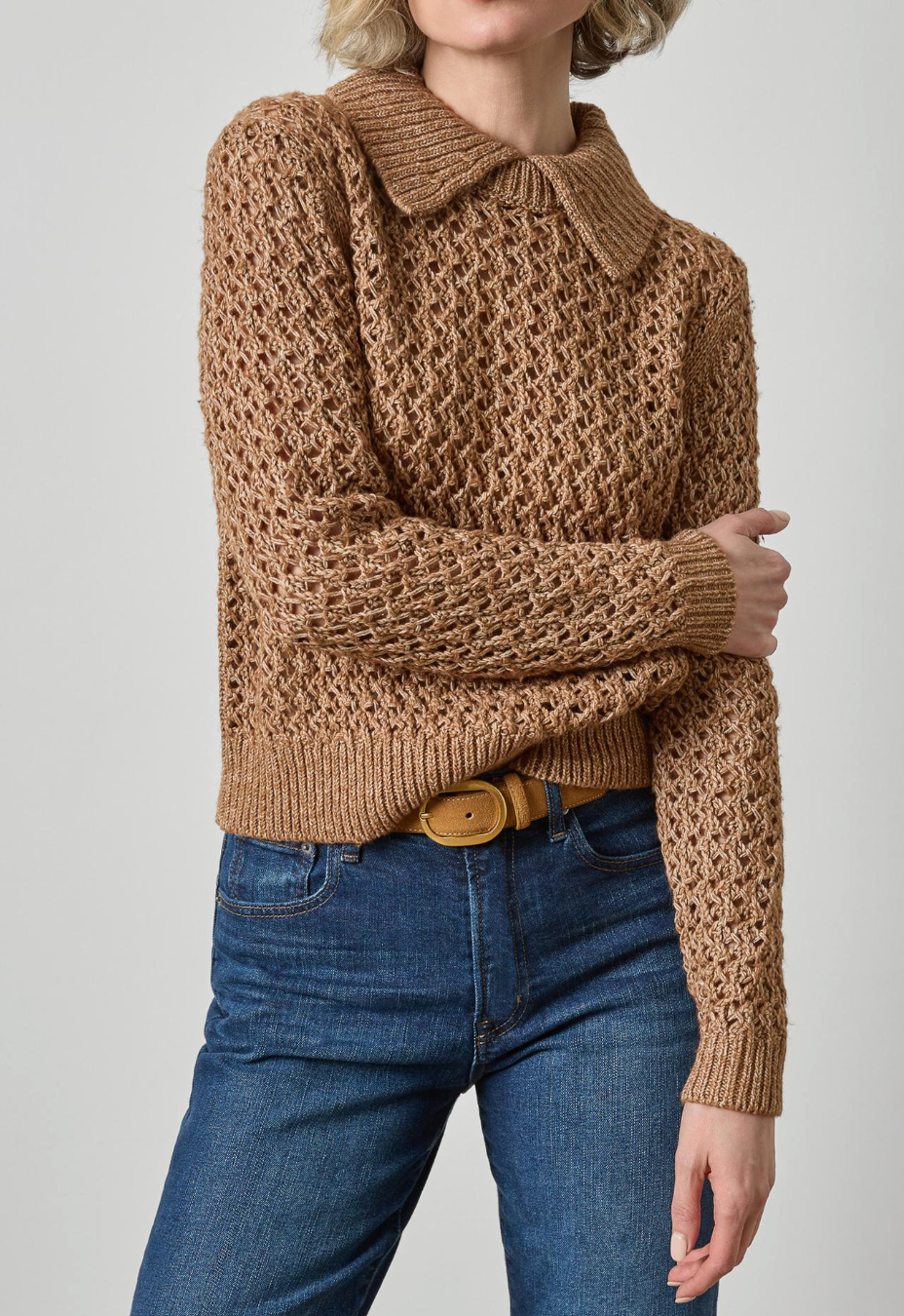 LILLA P TEXTURED POLO SWEATER
