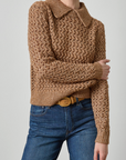 LILLA P TEXTURED POLO SWEATER