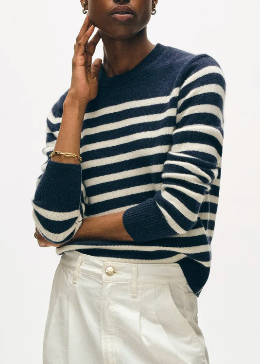 WHITE &amp; WARREN CASHMERE STRIPED CREWNECK