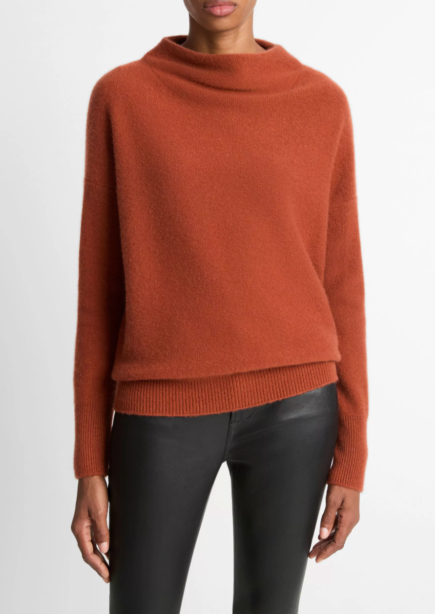 VINCE BOILED FUNNEL NECK PULLOVER