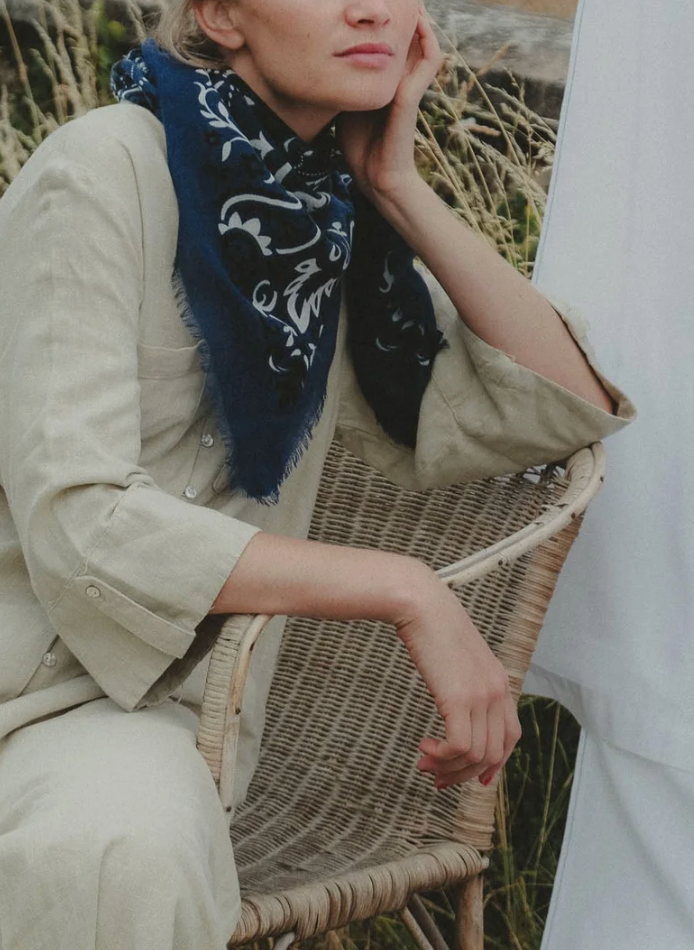 MAISON LECOMTE FLAMENT WOOL &amp; SILK BANDANA SCARF