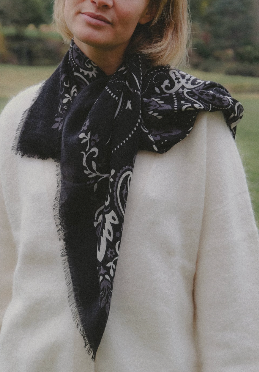 MAISON LECOMTE FLAMENT WOOL &amp; SILK BANDANA SCARF