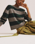 WHITE + WARREN CASHMERE STRIPED CREWNECK