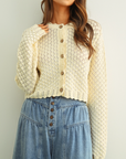 MIOU MUSE BUTTON FRONT CROCHET KNIT SCALLOP CARDIGAN