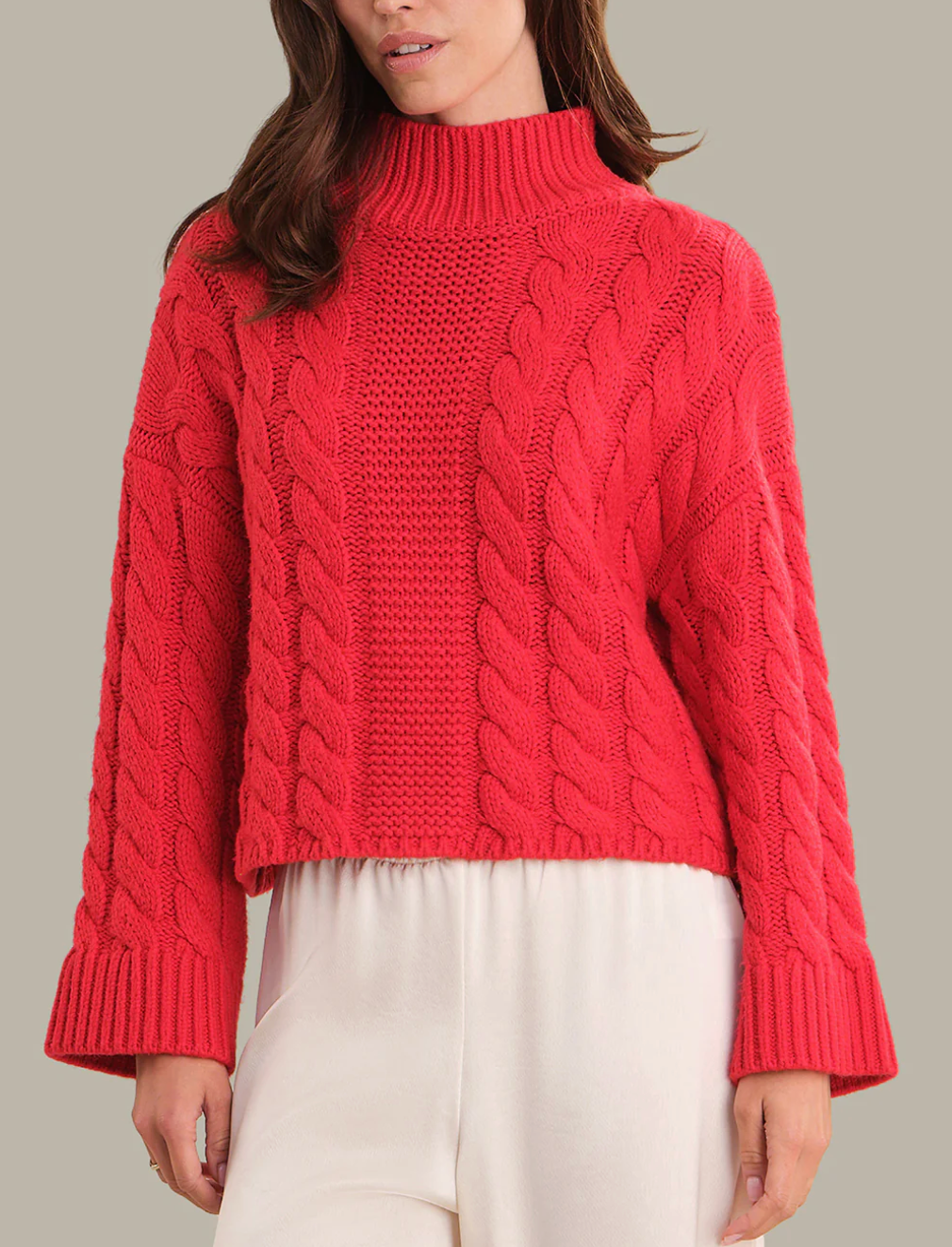 525 AMERICA ADALYNN OVERSIZED CHUNKY CABLE MOCK NECK PULLOVER