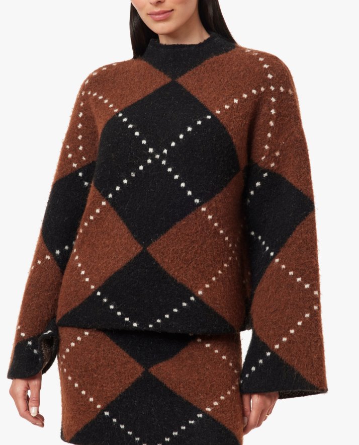 HABITUAL ARGYLE MOCK NECK SWEATER