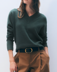 WHITE & WARREN CASHMERE WIDE RIB TRIM V NECK