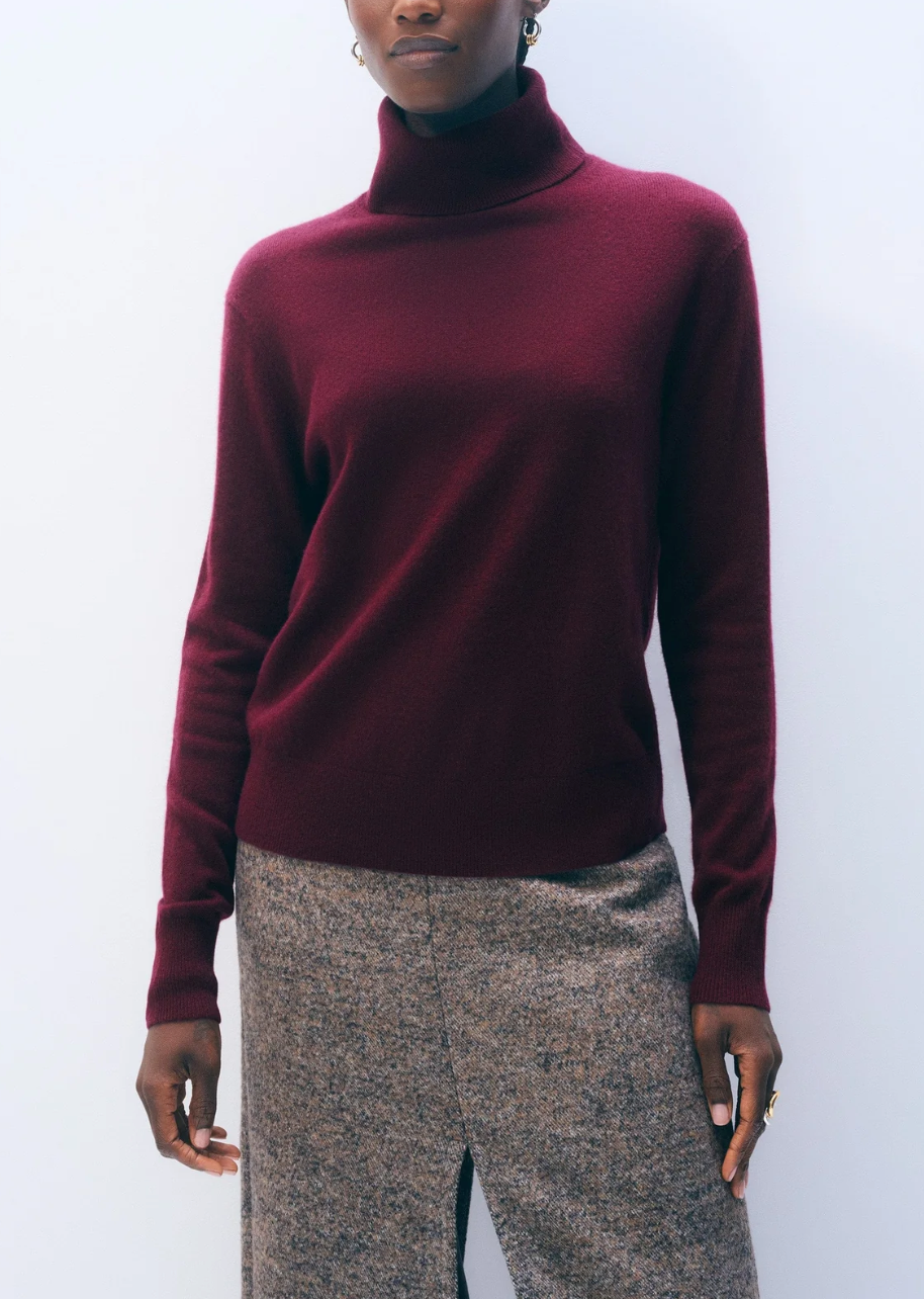 WHITE &amp; WARREN CASHMERE RIB TRIM EASY TURTLENECK