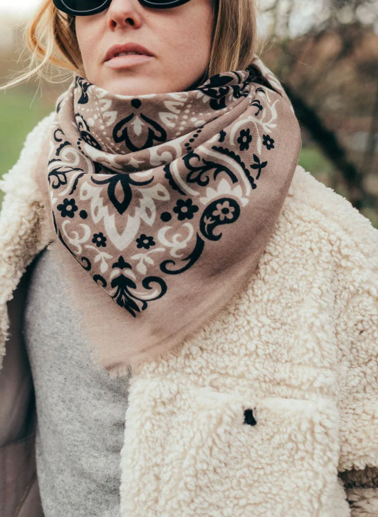 MAISON LECOMTE FLAMENT WOOL &amp; CASHMERE BANDANA SCARF