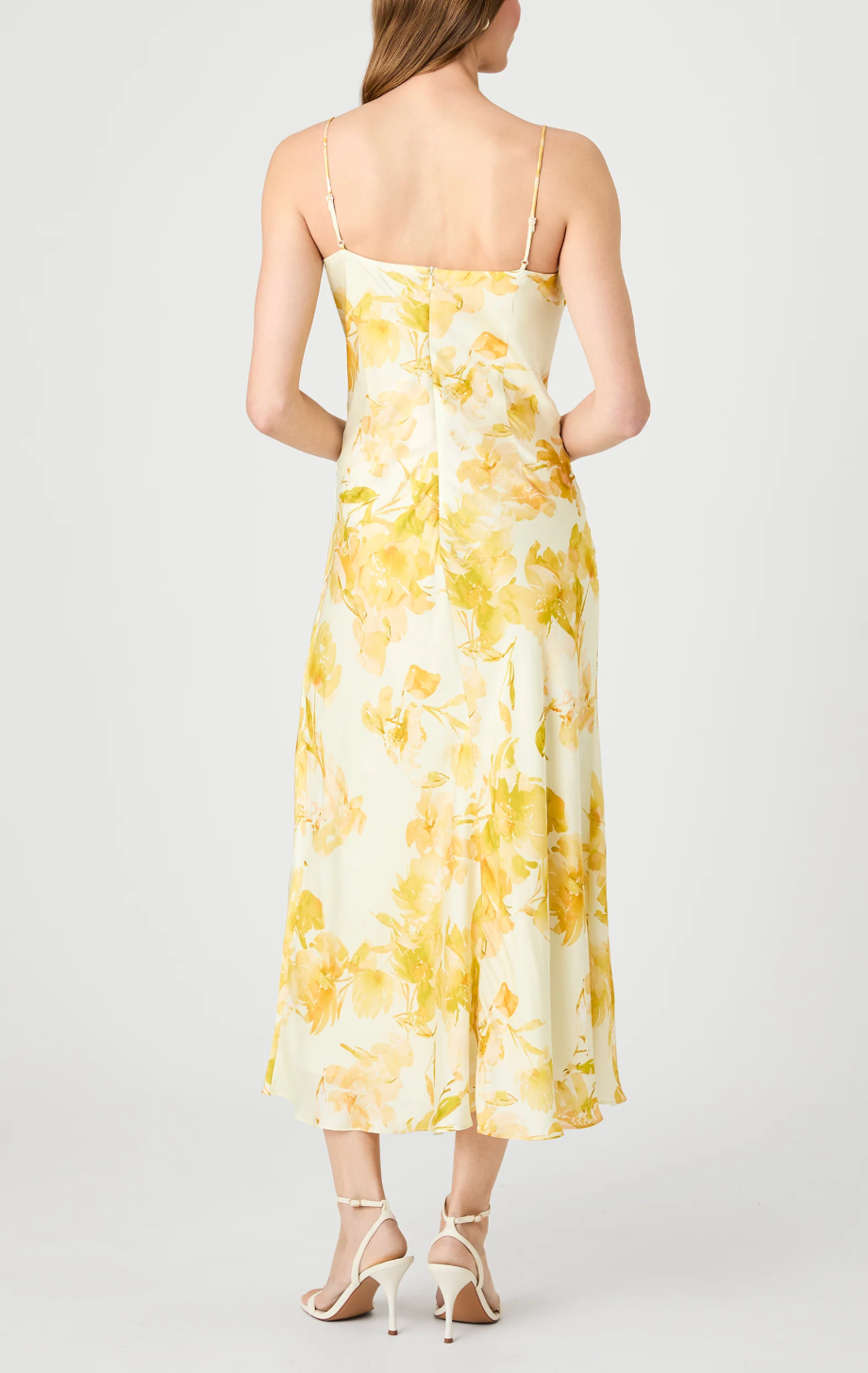 FRENCH CONNECTION OONA SATIN SOPHIE FLEUR COWL NECK MIDI DRESS