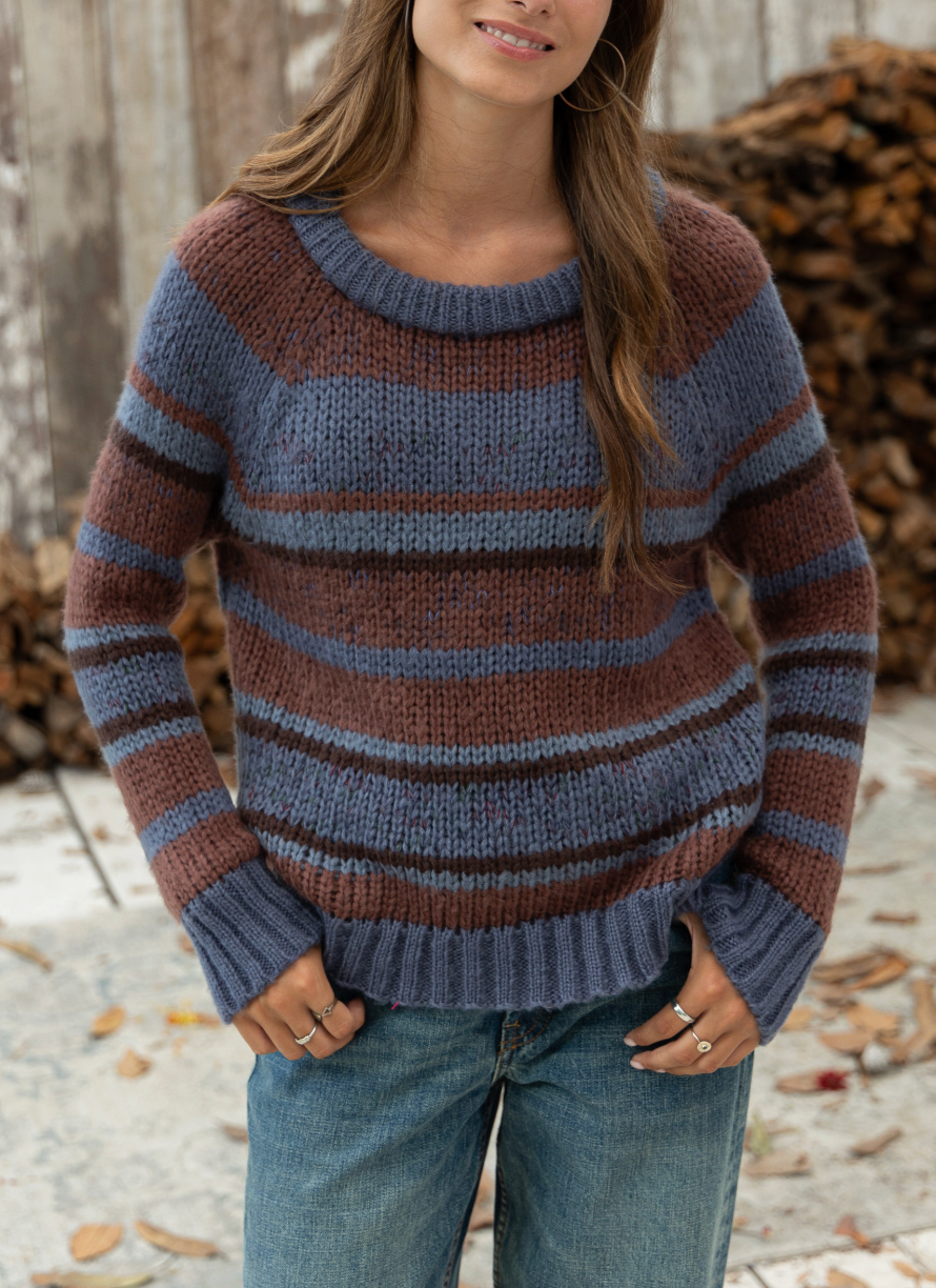 WOODEN SHIPS INEZ STRIPED RAGLAN CREW CHUNKY