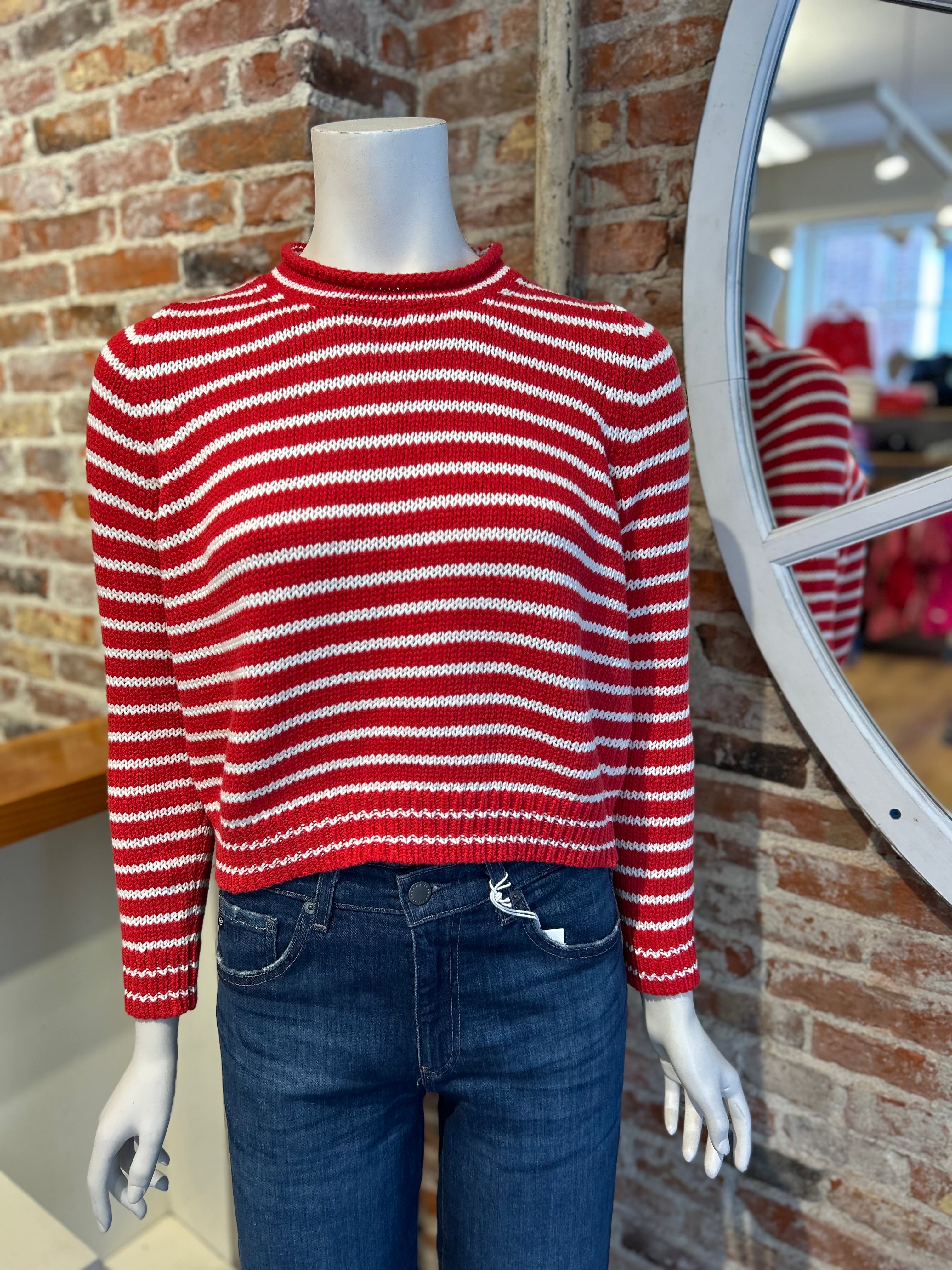 OLIVACEOUS STRIPED COTTON SWEATER