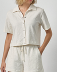 LILLA P ELBOW SLEEVE BUTTON DOWN TEE