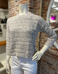 AUTUMN CASHMERE SCALLOP EDGE CROPPED BELL SLEEVE POINTELLE CREW