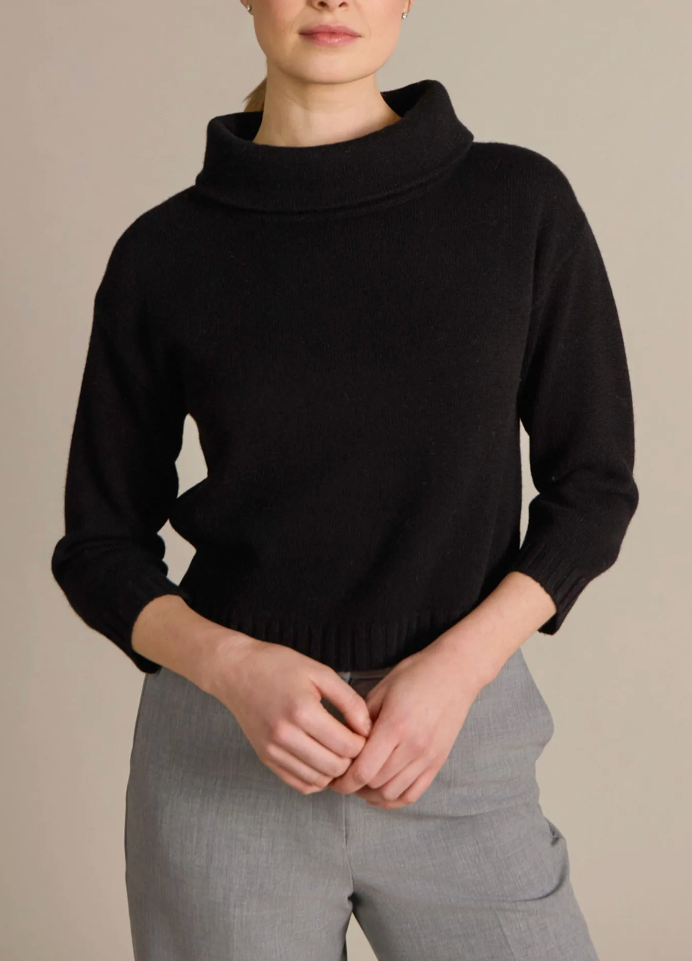 ALASHAN CASHMERE MERINO HEDY 3/4 SLEEVE WIDE MOCK NECK