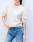 WHITE & WARREN CASHMERE CABLE SHORT SLEEVE SWEATER