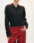 WHITE & WARREN CASHMERE WIDE RIB TRIM V NECK