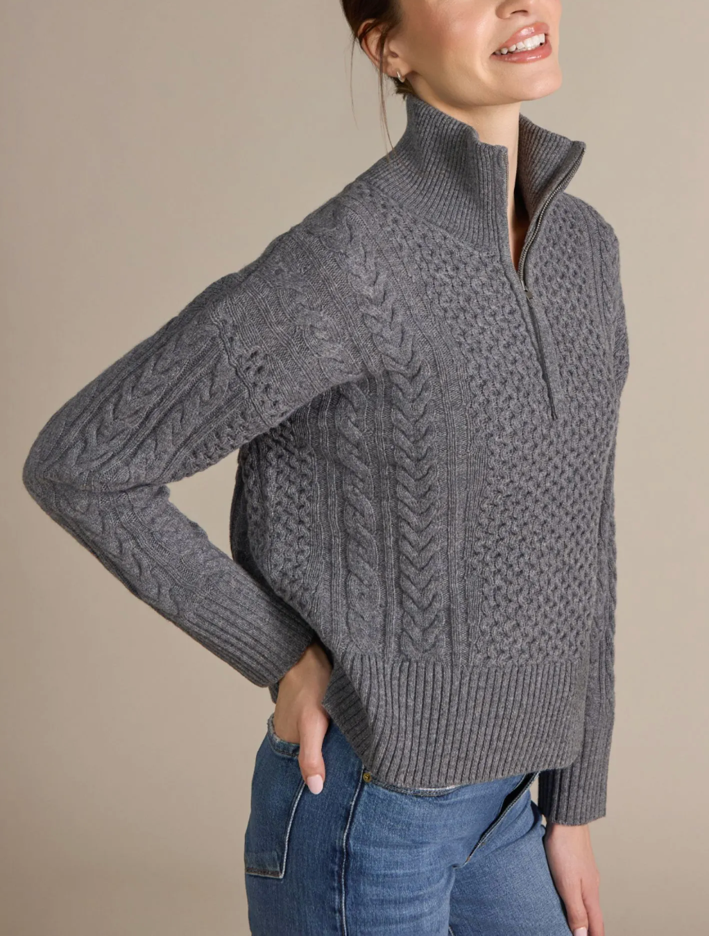 ALASHAN 100% MERINO MEGAN CABLE 1/4 ZIP