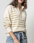 LILLA P STRIPED ZIP FRONT SWEATER