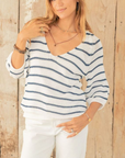 WOODEN SHIPS HELENE STRIPED 3/4 SLEEVE TOP COTTON