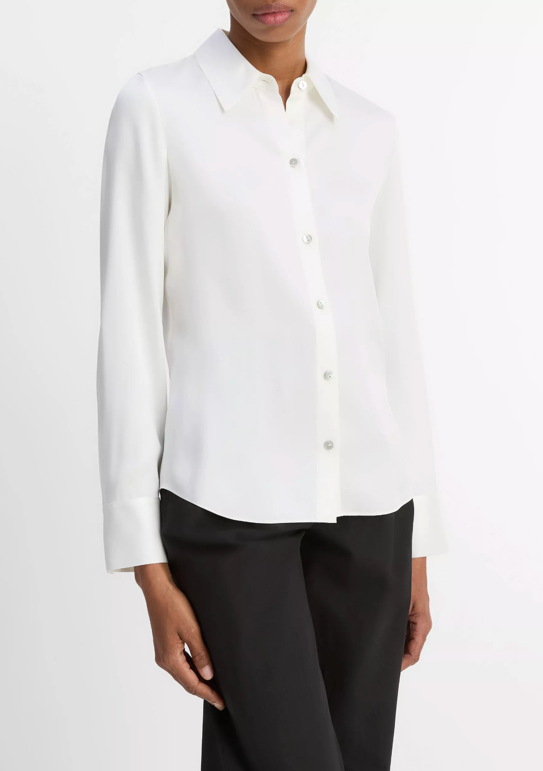 VINCE SILK-BLEND SLIM BUTTON-FRONT BLOUSE