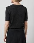 LILLA P SHORT SLEEVE V-NECK SPARKLE SWEATER