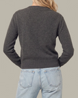 525 AMERICA SLOANE HIGH V-NECK DOUBLE TRIM CASHMERE PULLOVER