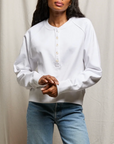 PERFECTWHITETEE BOWEN FRENCH TERRY 1/4 BUTTON DOWN SWEATSHIRT