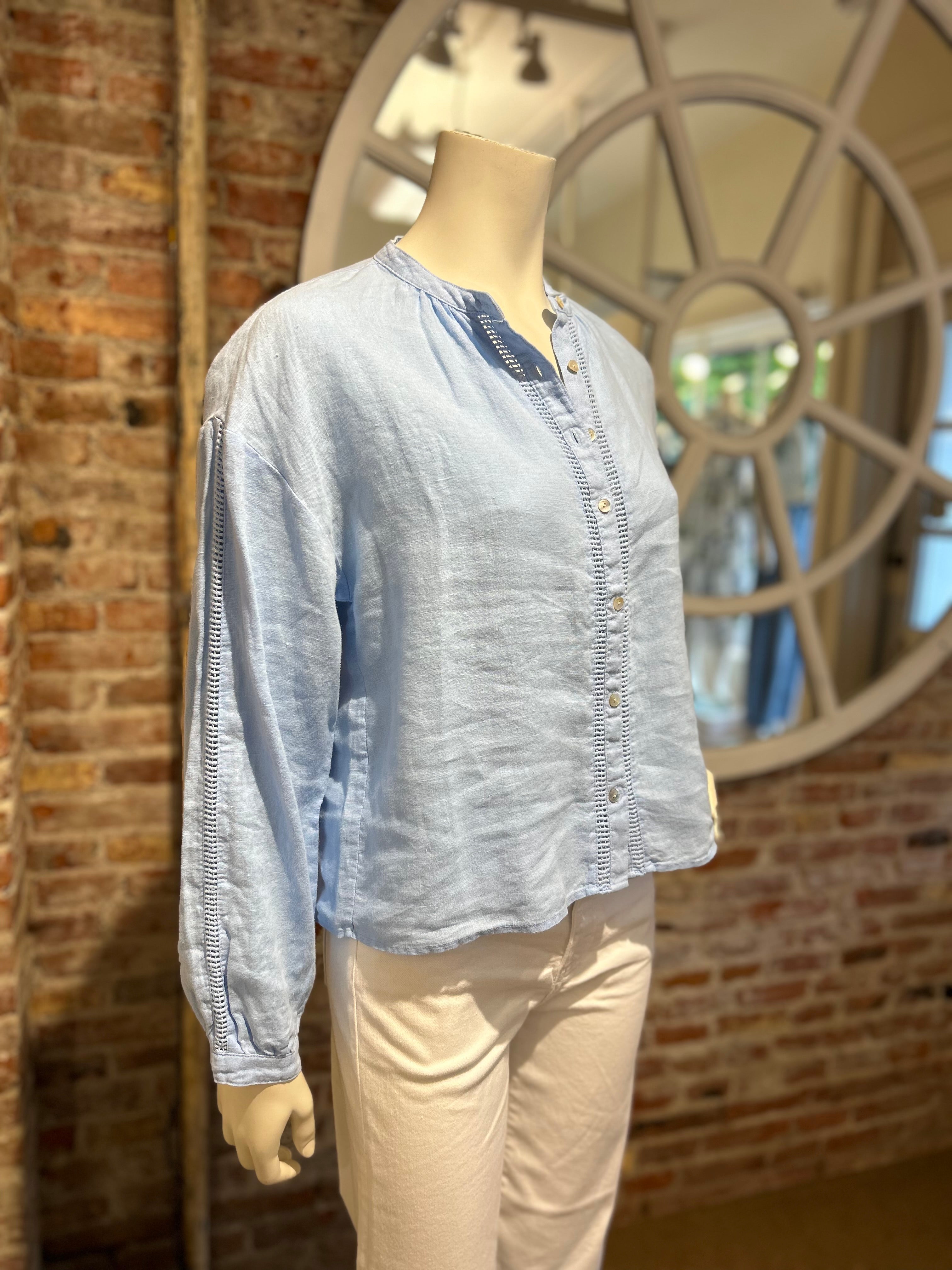 BELLA DAHL MANDARIN COLLAR TRIMMED BUTTON DOWN