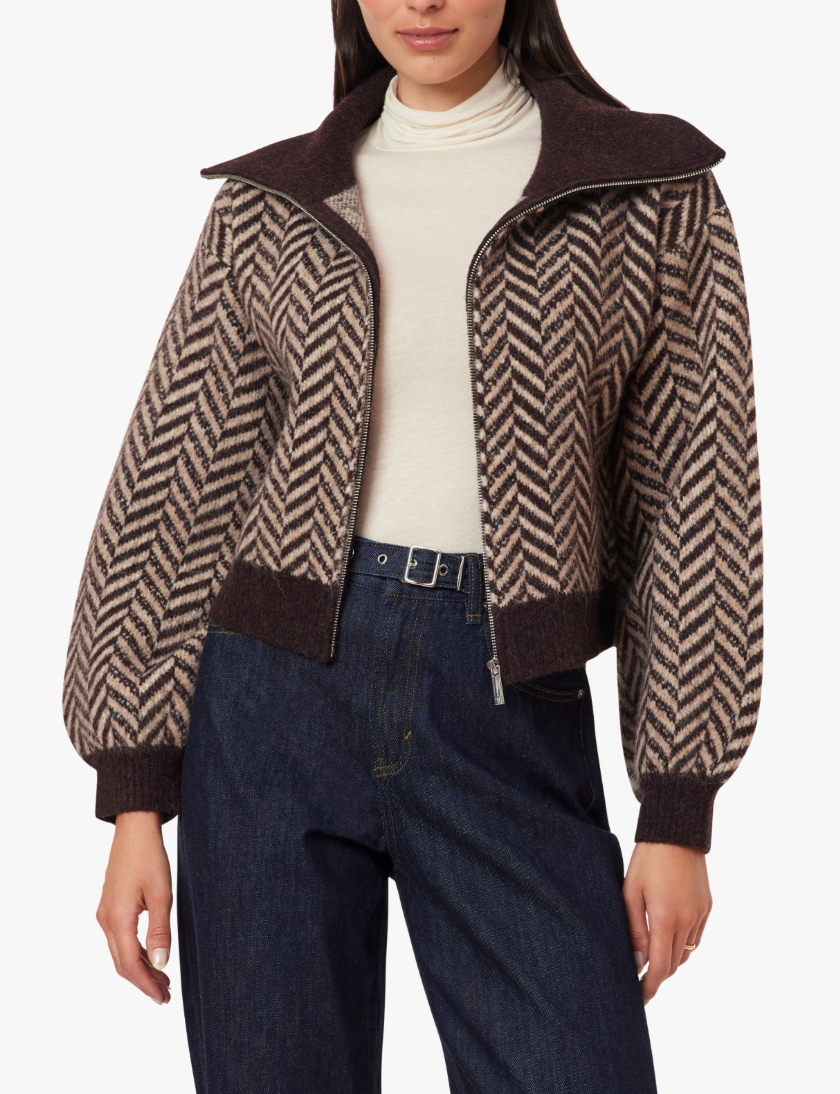 HABITUAL HERRINGBONE ZIP FRONT CARDIGAN