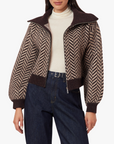 HABITUAL HERRINGBONE ZIP FRONT CARDIGAN