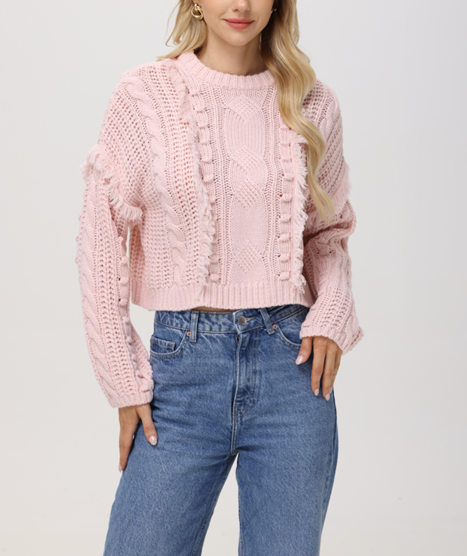 525 AMERICA DELILAH FRINGE CABLE PULLOVER