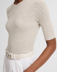 VINCE STRIPED ELBOW SLEEVE CREW