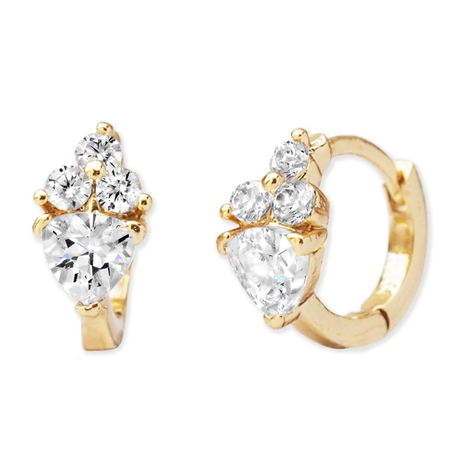 TAI GOLD TINY TRIPLE CZ WITH TRIANGLE DIAMOND HUGGIE