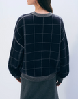 WHITE & WARREN CASHMERE BLEND WINDOWPANE SWEATSHIRT