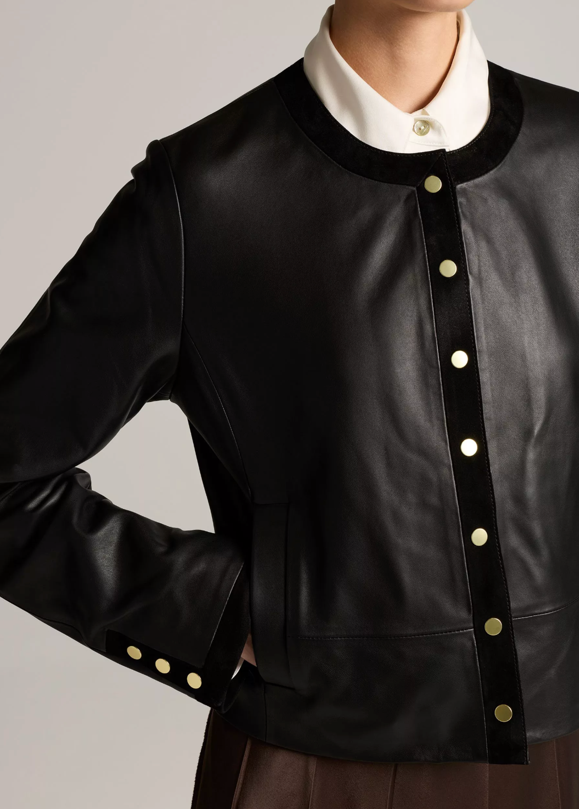 VINCE LEATHER CROPPED JACKET